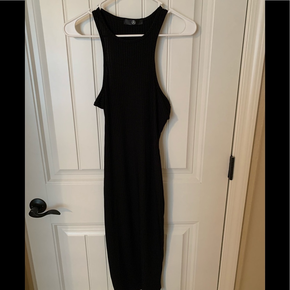 Missguided high neck black ribbed midi dress